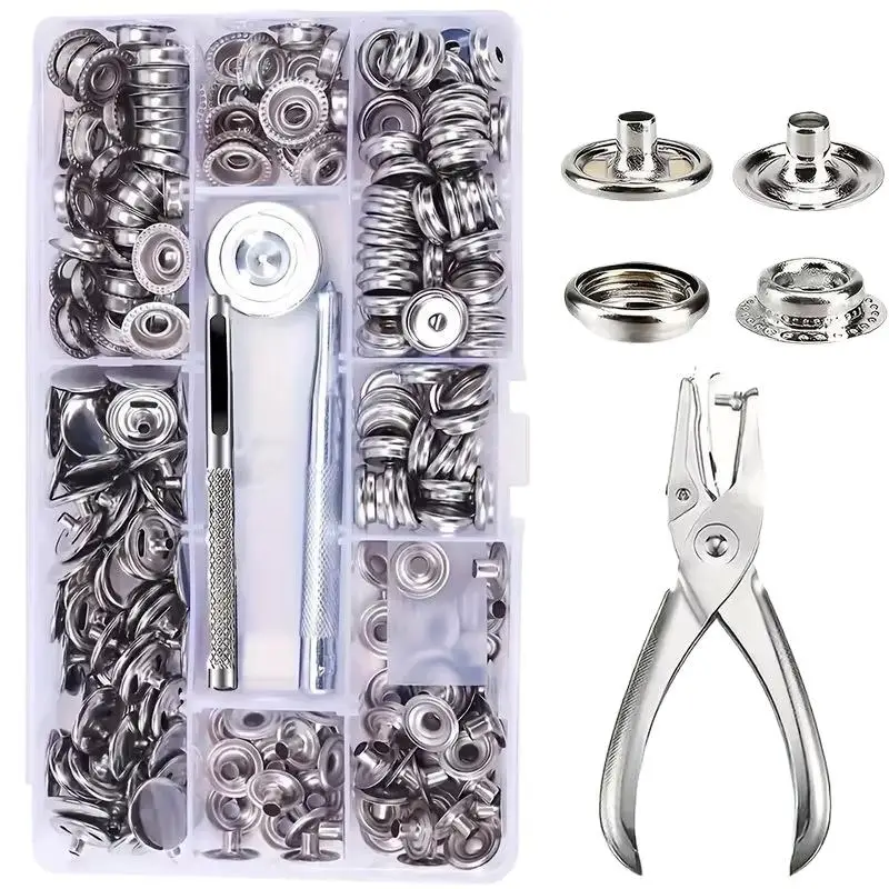104/204/408/612 Pcs Stainless Steel Snap Fastener Set Including Pliers Durable Diy Snap Fastener Crimping Tool Kit