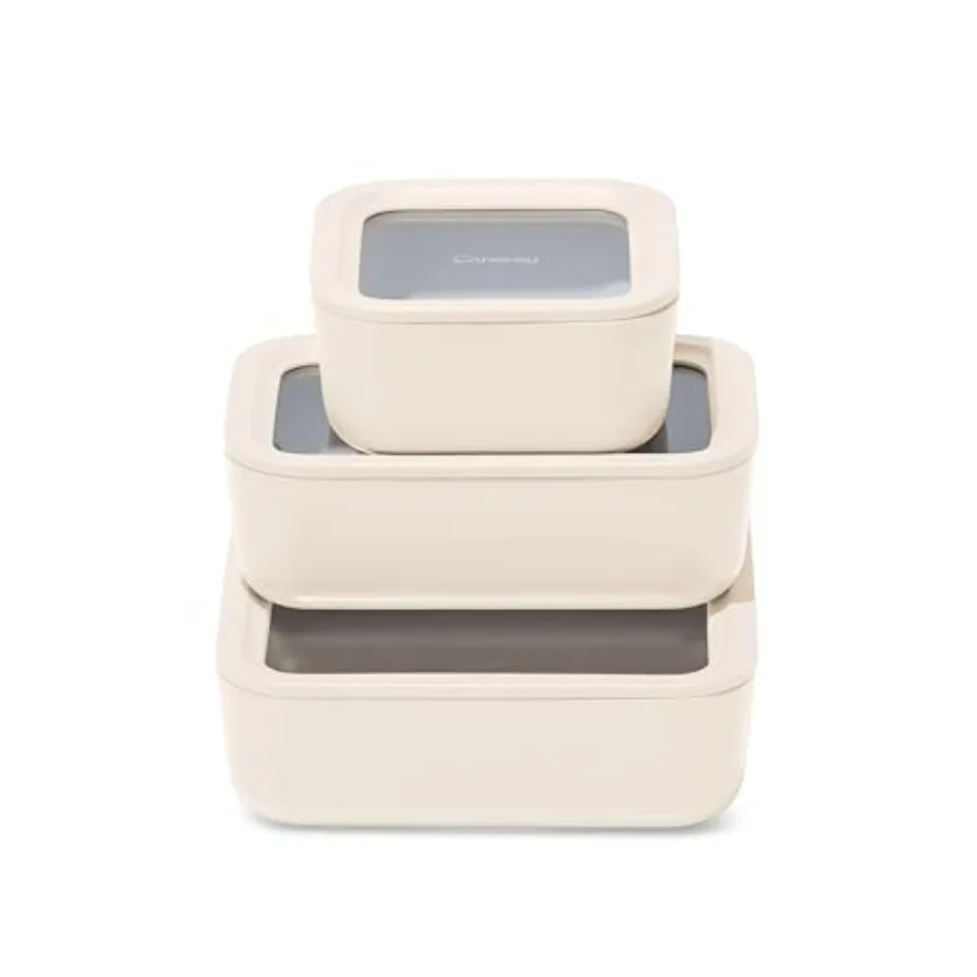 3 قطعة مجموعة تخزين المواد الغذائية الزجاجية 10 كوب 6.6 كوب 4.4 كوب حاويات الطعام السيراميك المغلفة غير سامة غير عصا علب الاغذية مع أغطية زجاجية