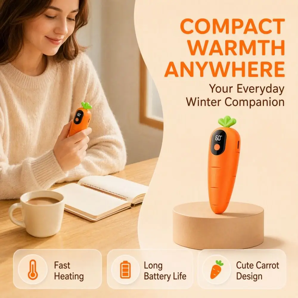 Cartoon Hand Warmer Digital Display Carrot Shape Electric Handwarmer Fast Heating Three Levels Temperature Adjustment