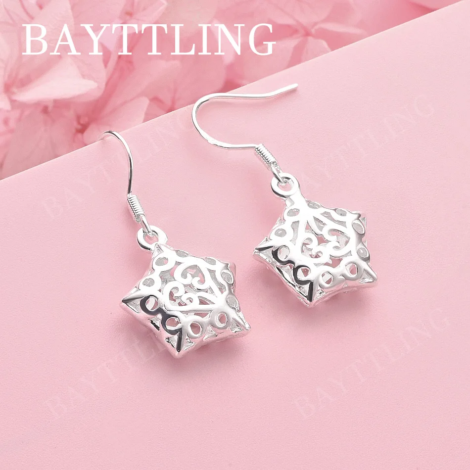 Luxury 925 Sterling Silver Exquisite Star Openwork Earrings for Women, Fashion Jewelry Wedding Accessories