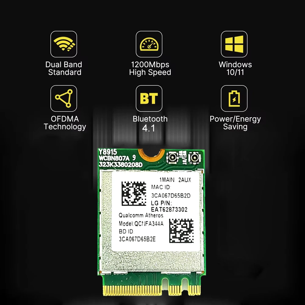 KEBIDU QCNFA344A Wifi Card 1200M+Bluetooth 4.1 802.11AC Dual Band Wireless Network Card 9560NGW AC Cnvio 1733M For Laptop/PC