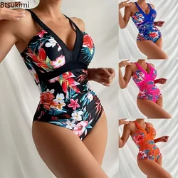 2024 feminino sexy maiôs de uma peça flor impressão fatos de banho feminino cintura alta beachwear para meninas tankini maiôs feminino