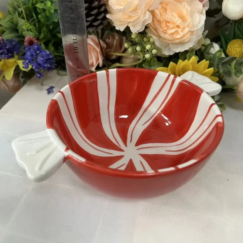 Christmas Candy Style Stacked Colored Ceramic Platter Desserts Snacks and Fruit Plates Christmas Gift Ceramic Bowl