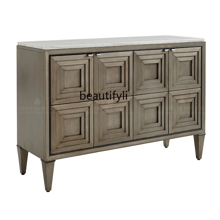 

American Light Luxury Solid Wood Entrance Cabinet Modern Minimalist Hallway Storage Cabinet Italian Style Marble Sideboard
