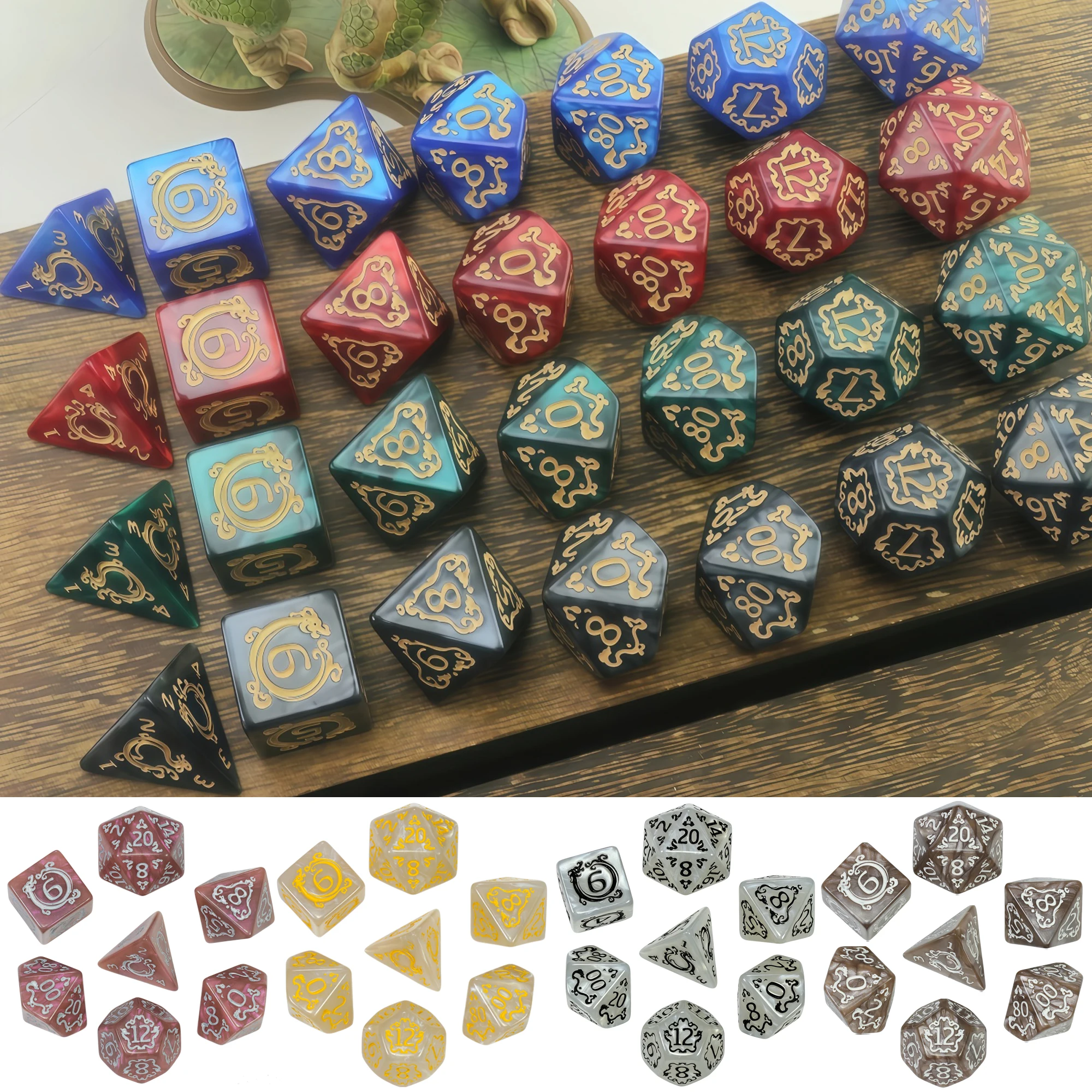 7pcs DND Dice Set Acrylic Polyhedral Dice with Unique Dragon Pattern for TRPG Entertainment Board Game Accessories