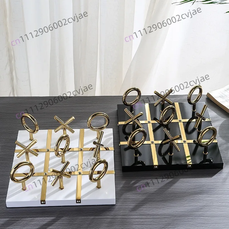 Metal Handicraft Ornaments 3D Chess Golden Chessboard Geometric Decorative Sculpture Decorative Figurines Home Decoration