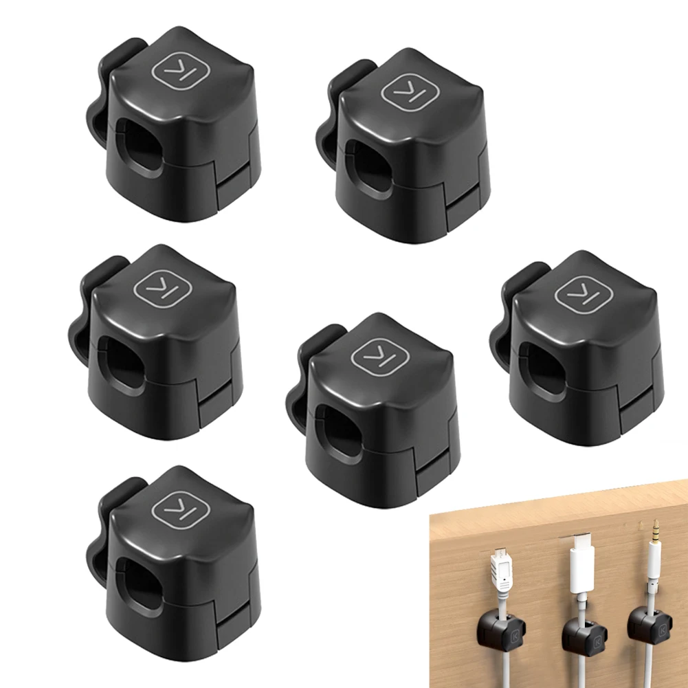 6 PCs Data Cable Clips Cable Organizer Desktop Wire Cord Fixing Organization Clamp Holder For Desk Nightstand