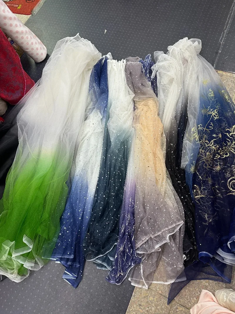 

Gradient Iridescent Mesh Fabric with Star Hollow Circle Patterns Soft Tulle DIY Sewing Apparel Stage Backdrop Decorative Crafts