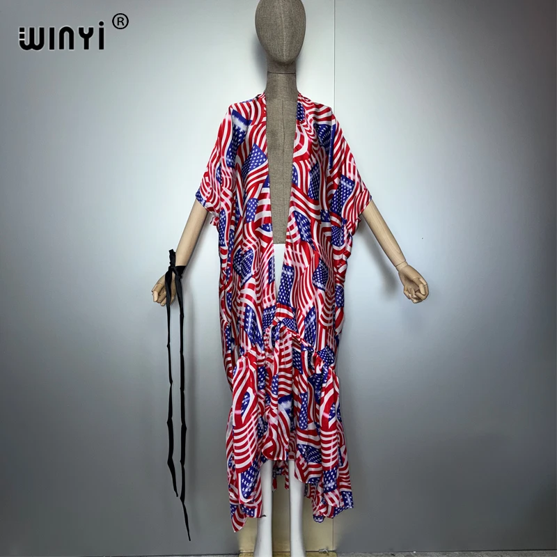 WINYI Africa women kimono beach outfits women Swim Suit Cover up boho Cardigan Holiday coat fashion open front kaftan dress