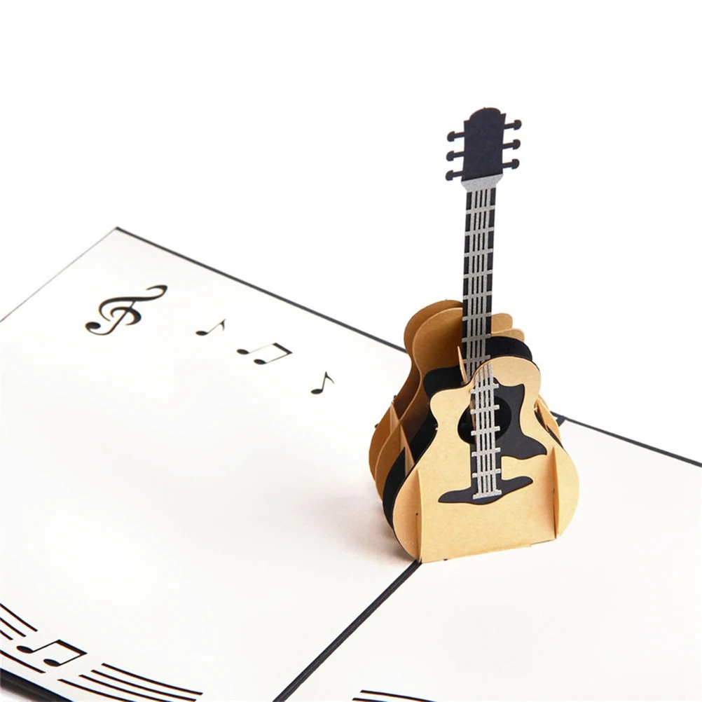

3D Guitar Greeting Card Simple Plaque Birthday Bless Cards Up Notes Father Premium Material Sturdy Body Delicate