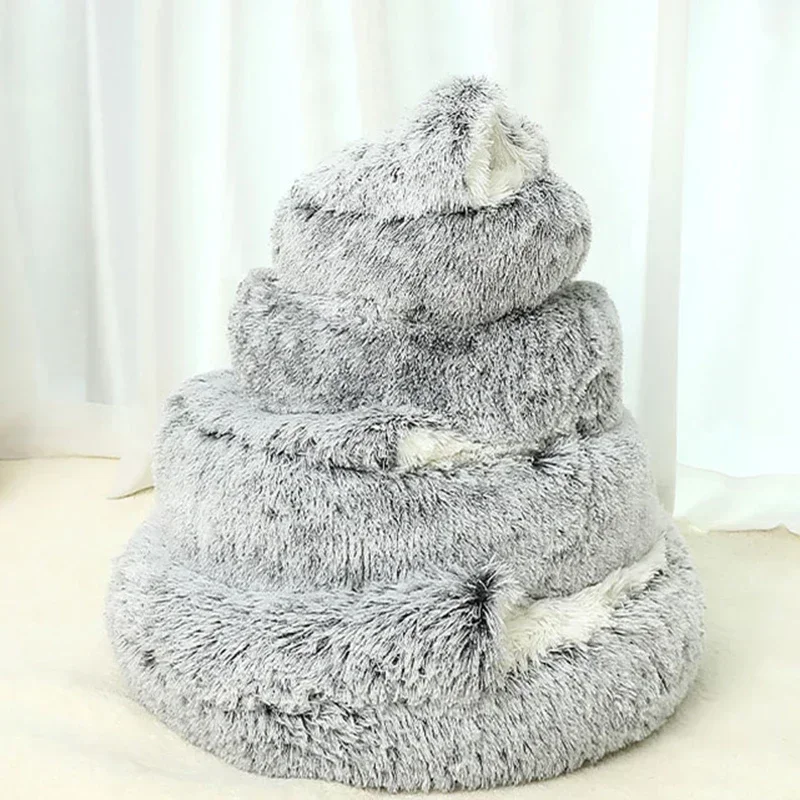 Long Plush Winter Pet Cat Bed Round Cat Cushion Warm Cat Basket Cat Sleep Bag Cat Nest Kennel For Small Dog Cat Bet House