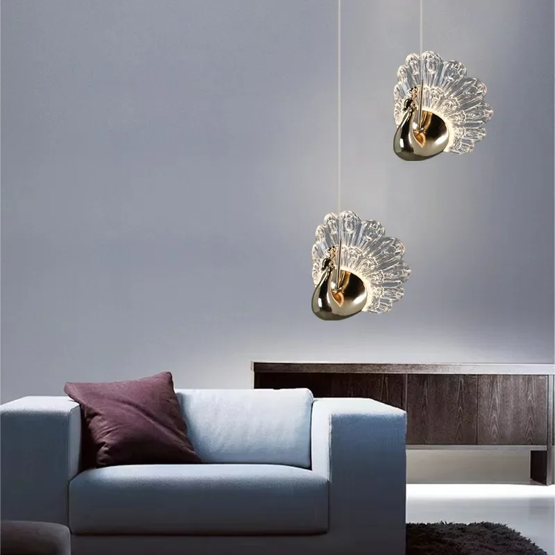 Postmodern Peacock Small Pendant Lights Bedroom Beside Led Chandelier Kitchen Island Hanging Lamp Dining Room Decor Illumination