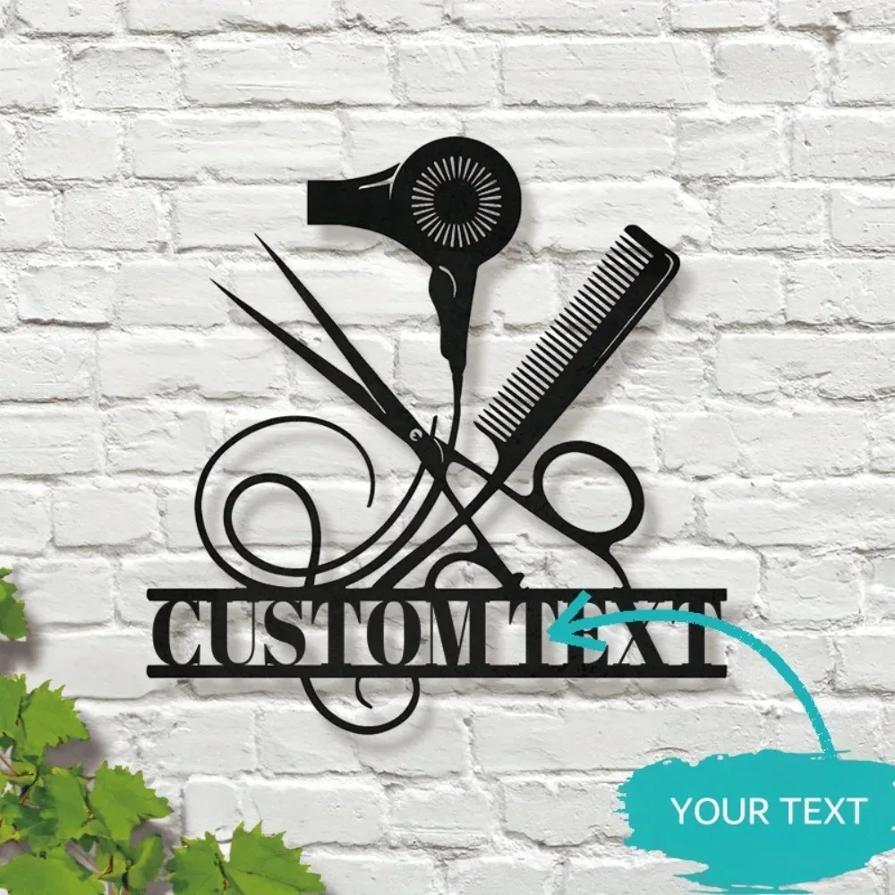 1pc 2D Flat Customizable Name Metal Sign For Hair Salon Modern Non-Electric Wall Art Decor Hairstylist Holiday Gift Only For Dec