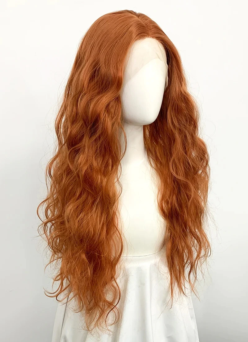 Perruque Lace Front Synthétique Longue et Ondulée pour Femme, Sans Colle, Cheveux Vidéo, Ligne de Cheveux Naturelle, Perruques Cosplay Synthétiques