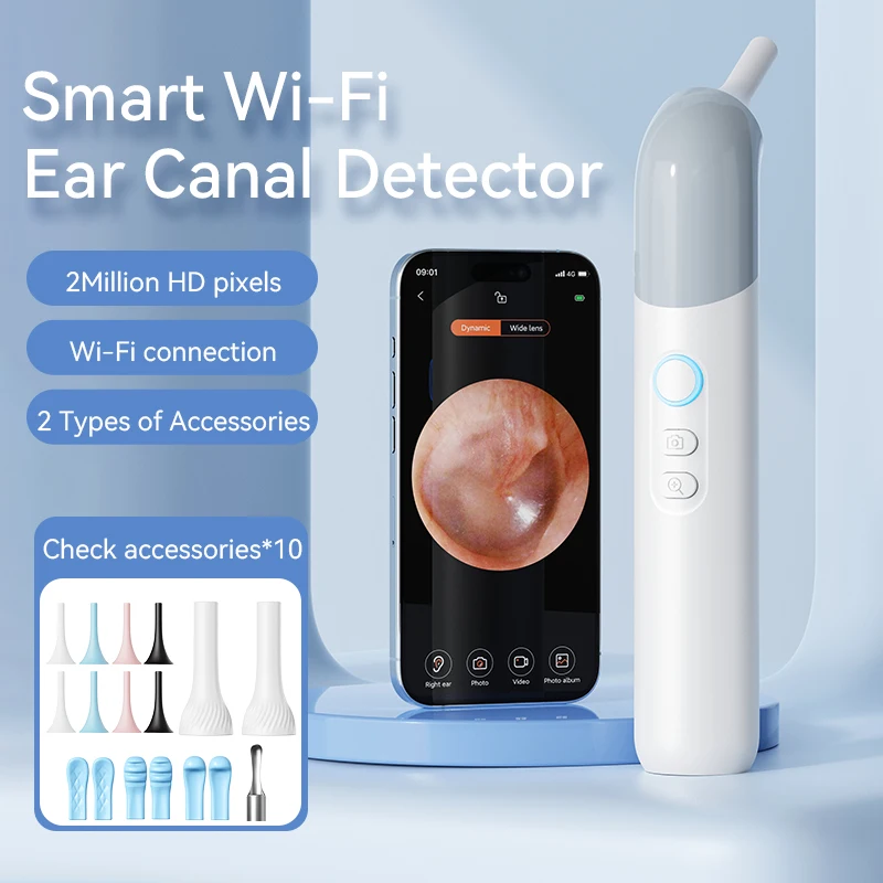 Wireless Ear Camera for Ear Clean with 3.2mm Camera Lens 1080P HD WiFi Ear Wax Removal 4 LED Light Support Android IOS Ear Care