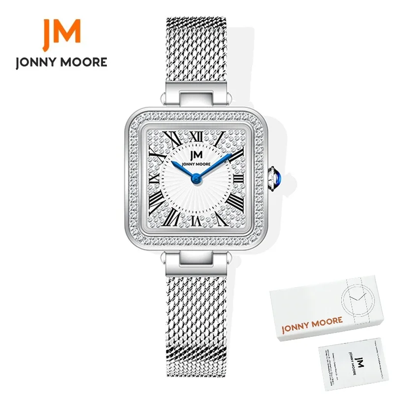 

JONNY MOORE 1537, сверкающее звездное небо, простой стиль, кварцевый механизм, женские часы, прямоугольные часы с римскими цифрами для женщин