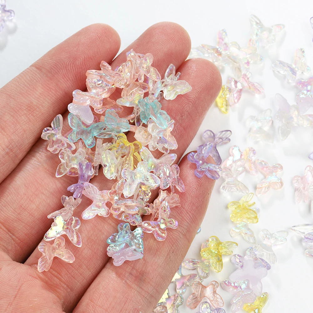 100pcs 50pcs 7x11mm Resin Butterfly Mini Aurora AB Color 3D Charms for Epoxy Resin Mold Nail Art Fillers Jewelry Making DIY