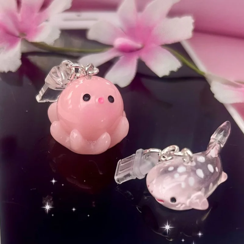 Kawaii Pink Jelly Octopus, Spotted Whale Shark Type-C Mobile Dust Stopper Pendant, Marine Animal Game Decoration