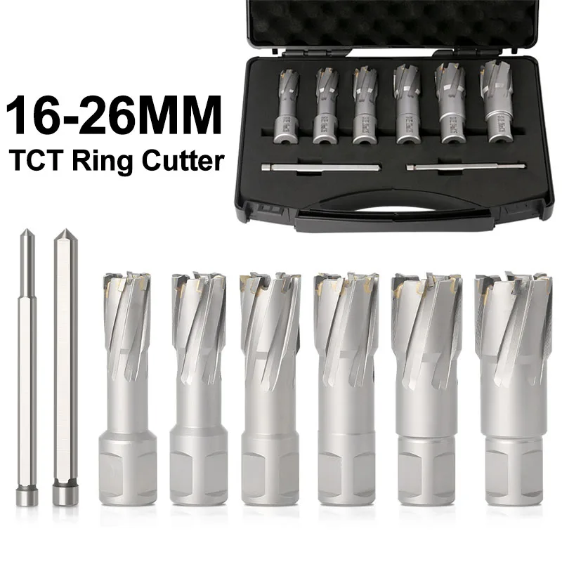 

6Pcs 16-26mm *35mm TCT Annular Cutter Magnetic Hole Saw Set For Iron Stainless Steel Drilling Carbide Hollow Core Drill Bits