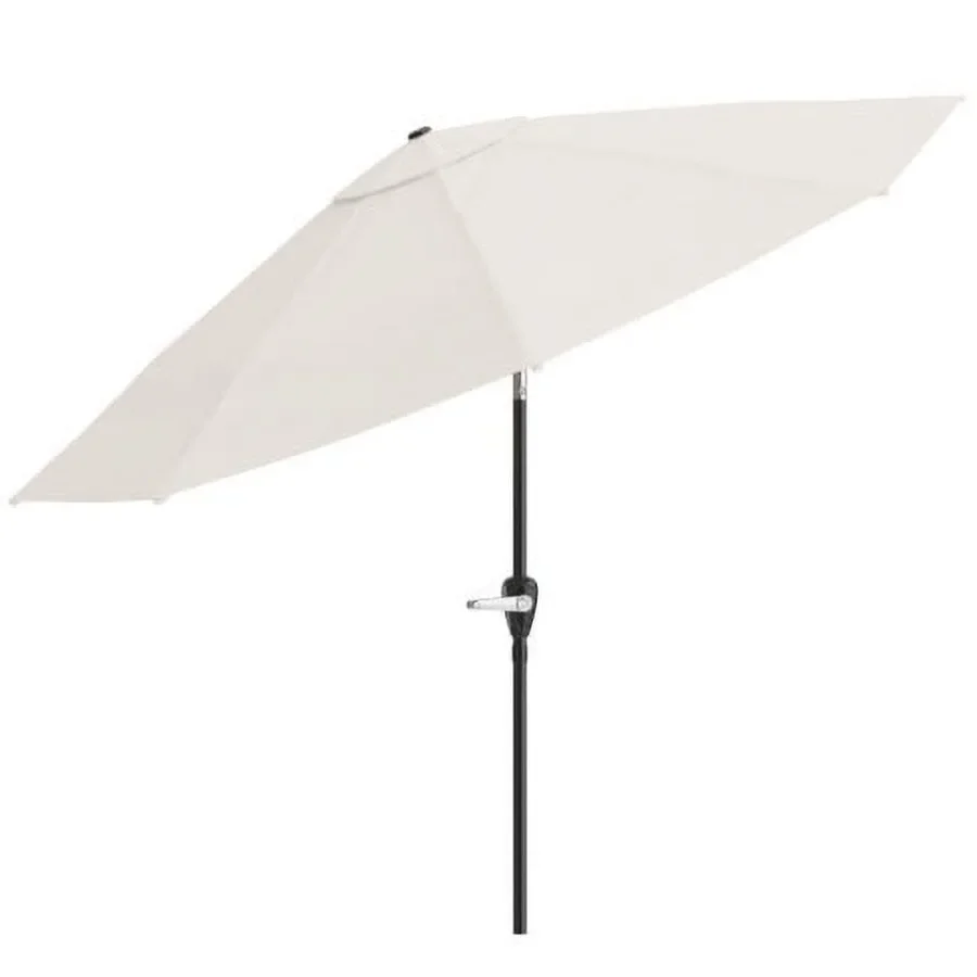 

10FT Patio Umbrella for outdoor use, polyester fabric, tan color, auto-tilt mechanism and vented canopy for enhanced airflow