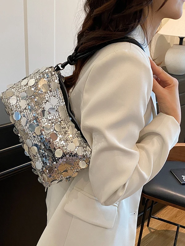 Elegant Sequin Women's Bag Versatile Fashionable Shoulder Underarm Bag Small Square Bag for Young Women in 2025 Summer Season