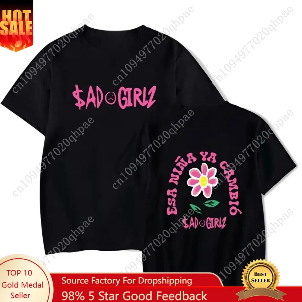 Camiseta juvenil Junior H Sadgirlz de 2 caras, camiseta de verano de manga corta unisex, ropa informal estilo hip hop de moda, top gráfico informal para hombres