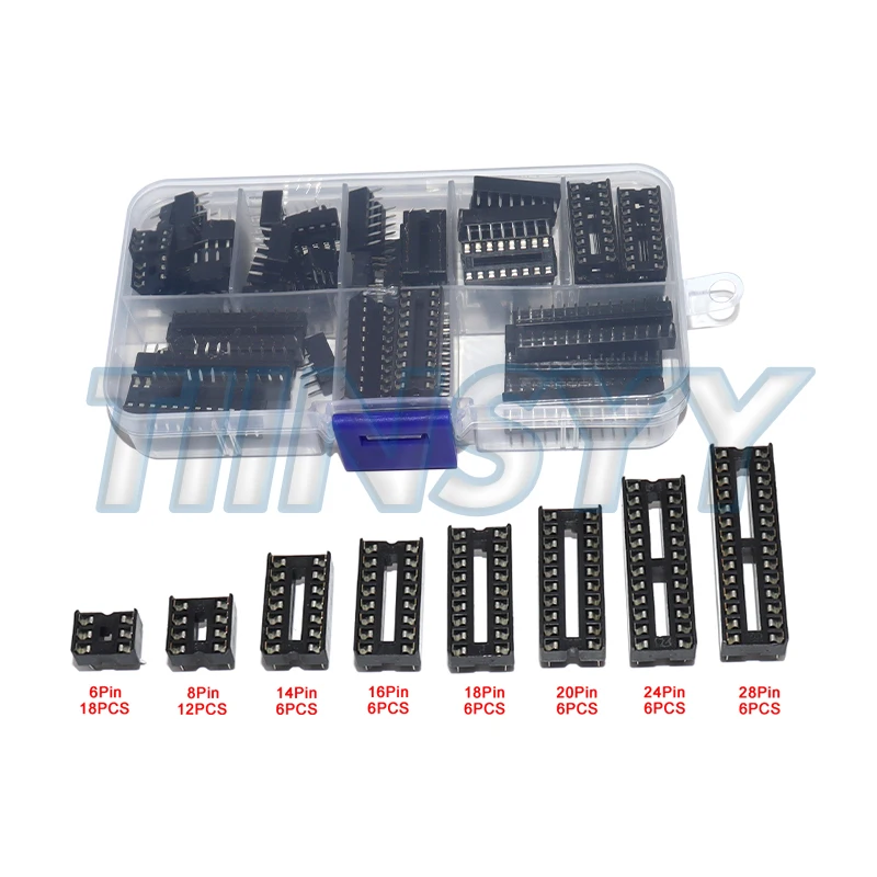66Pcs/Lot DIP IC Sockets Adaptor Solder Type Socket Kit 6,8,14,16,18,20,24,28 Pin for Arduino PCB Diy Kit