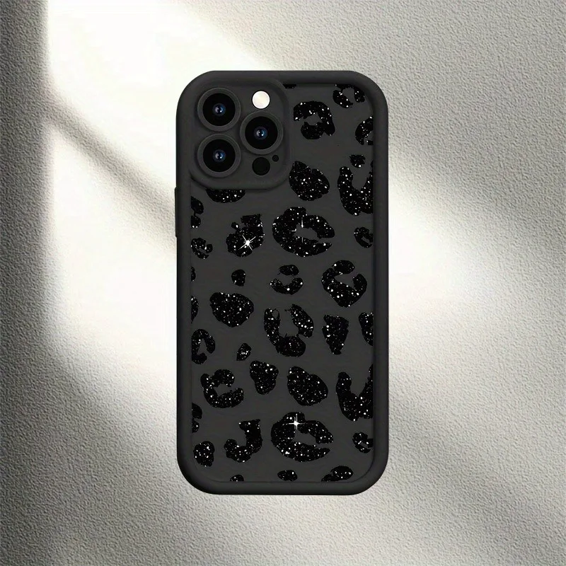 Una funda para teléfono duradera de tubo alto negra con estampado de leopardo brillante con protección anticaídas, adecuada para teléfonos iPhone 17, 16, 15, Plus, Pro, Max Series: se puede utilizar como regalo