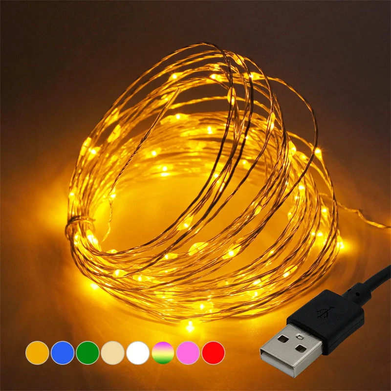 Weiße LED-Lichterkette, 20 m, USB-Lichterkette, wasserdicht, Kupferdraht, Girlande, Lichterkette für Weihnachtsdekoration, Party – Detail 9