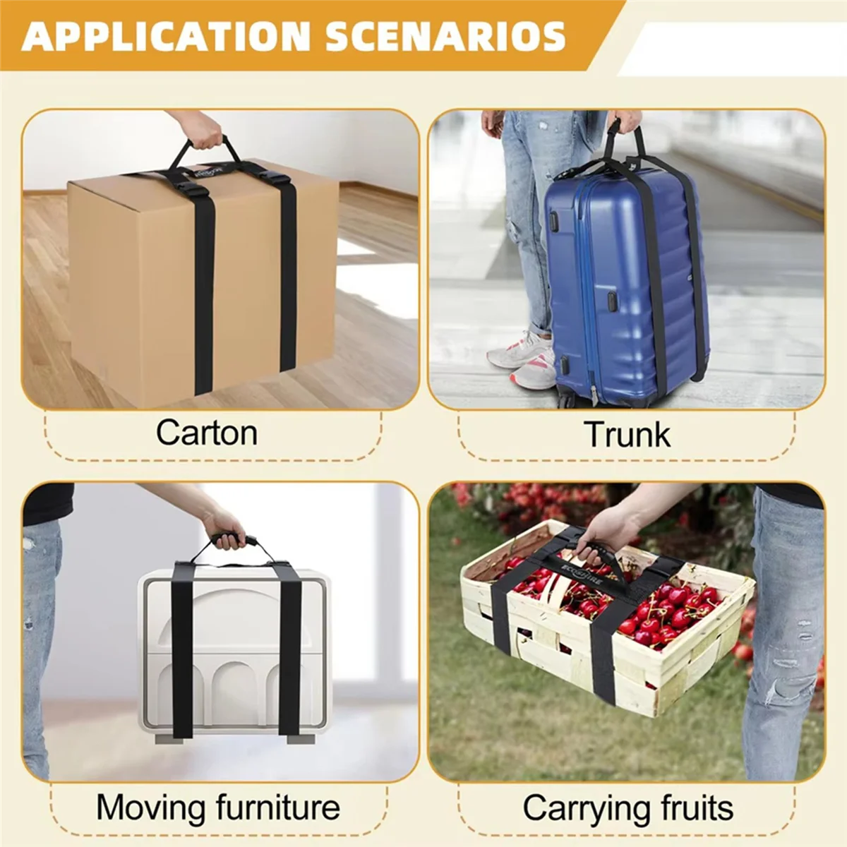 

AB51 2X Heavy Object Binding Belt Luggage Strap Packing Straps Moving Belt for Secure Lifting Carrying Heavy Boxes Luggage
