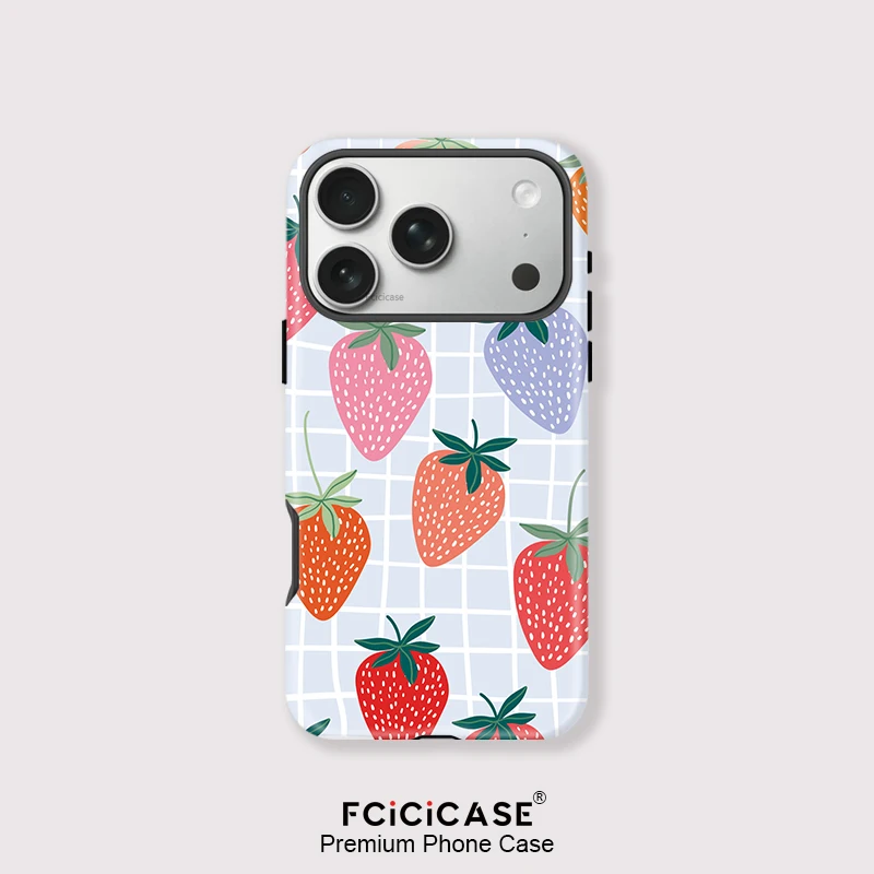 

Чехол Fcicicase класса люкс из матового акрила для iPhone 11 12 13 14 15 16 17 Pro Max Air Plus с магнитным креплением и узором «Клубника»