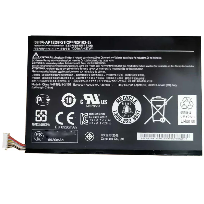 AP12D8K Battery for Acer Iconia A3-A10 A3-A11 W510 W510P Tablet PC battery