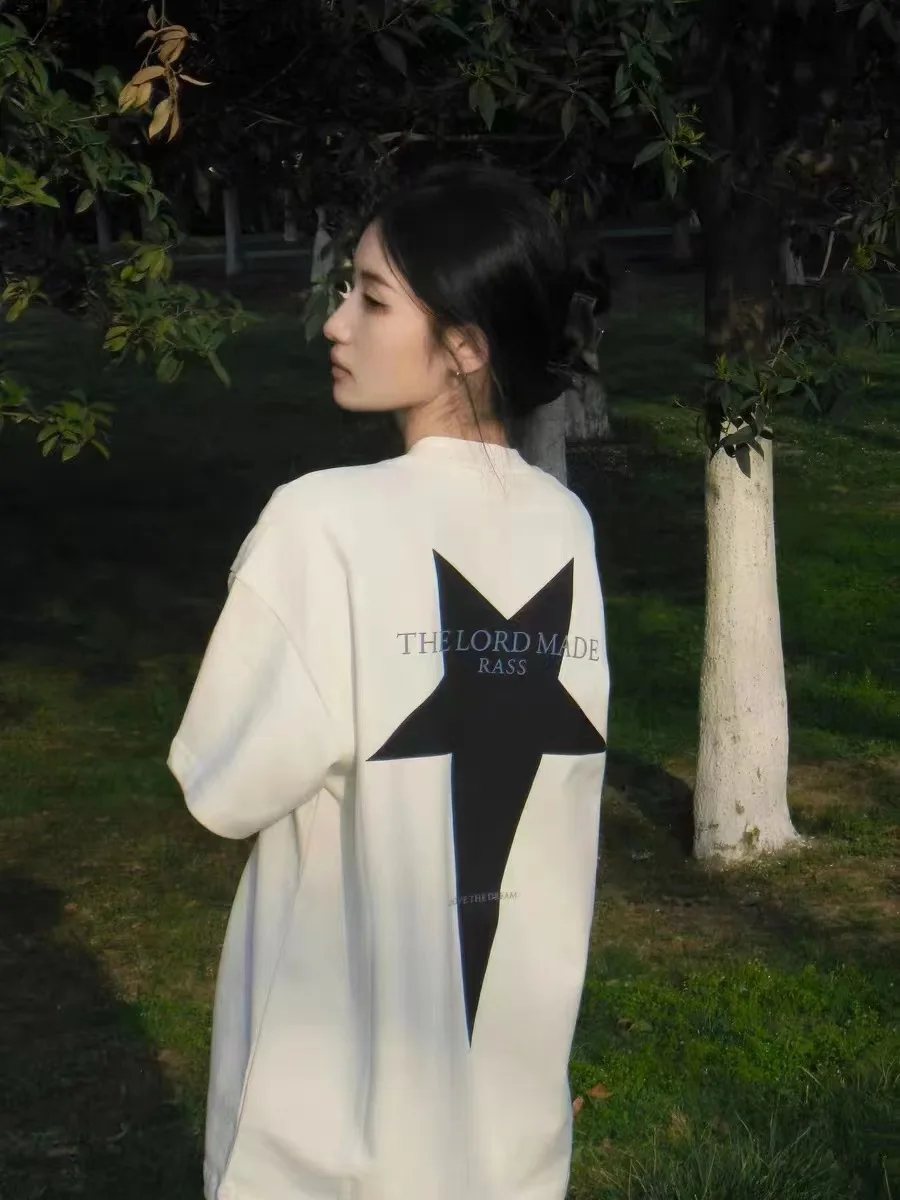 Star Front And Back Image Cotton Women's T-shirt Summer New Fashion Print Design, Casual Sports T-shirt