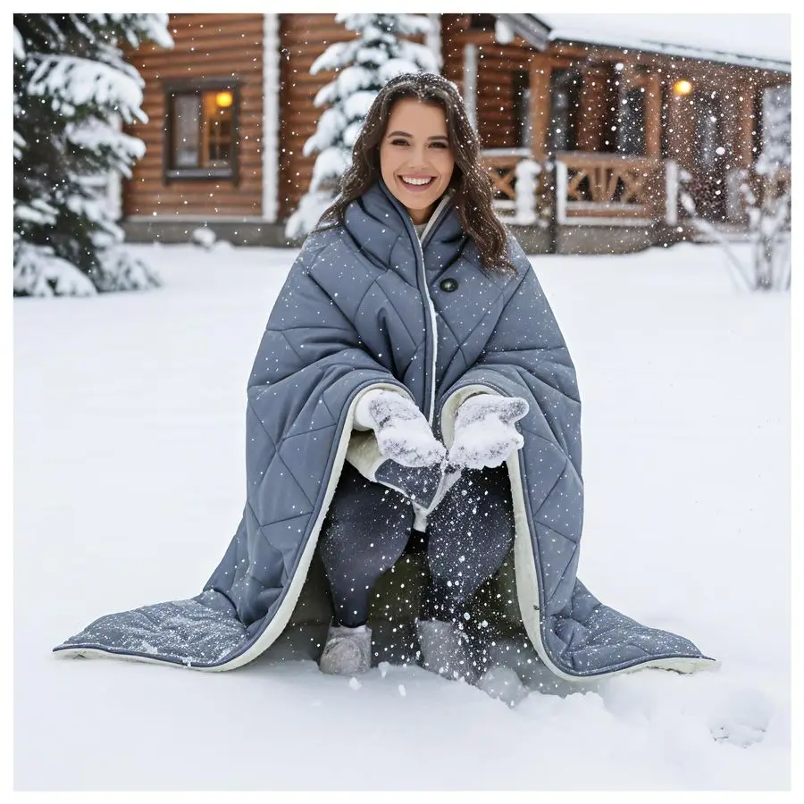 

Blanket Battery Operated,12V Heated Shawl Throw Blanket,Cordless heating pad with 15000 battery,Wearable Heated Blanket,Sherpa L