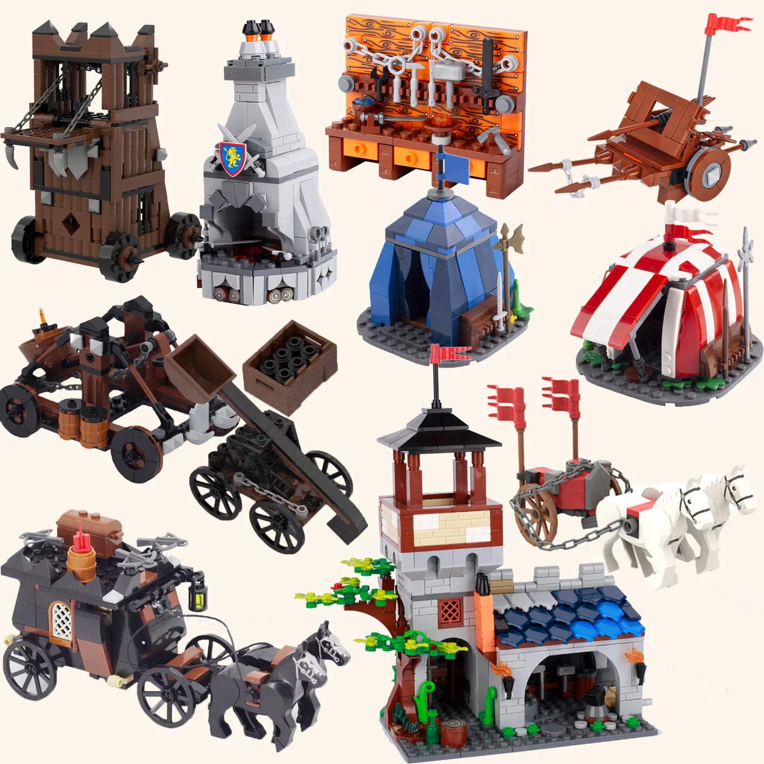 MOC Medieval Castle Scene Military Prison Execution Ground Hanging Cage Guillotine Building Blocks Kit  Bricks Assemble Toys Kid