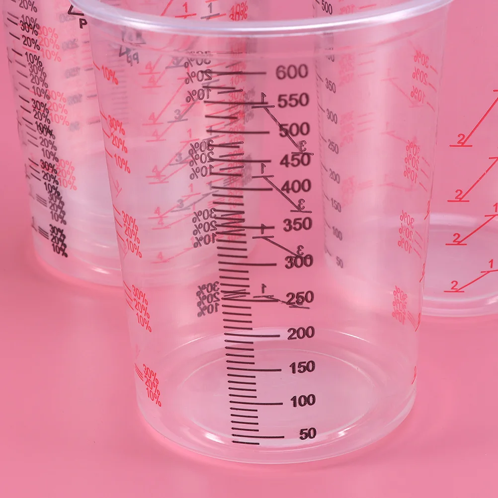 

4pcs 600Ml Plastic Measuring Cup Transparent Oil Paint Storage Scale Cup Graduated High Temperature Resistant Wide Mouth Liquid