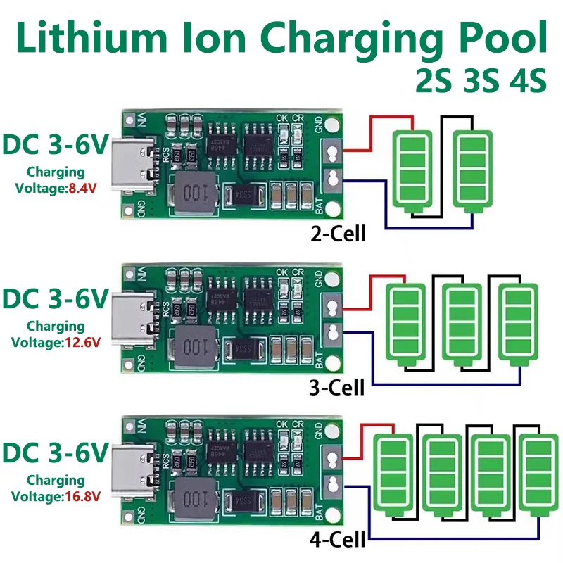 

Multi-Cell 2S 3S 4S Type-C To 8.4V 12.6V 16.8V Step-Up Boost LiPo Polymer Li-Ion Charger 7.4V 11.1V 14.8V 18650 Lithium Battery