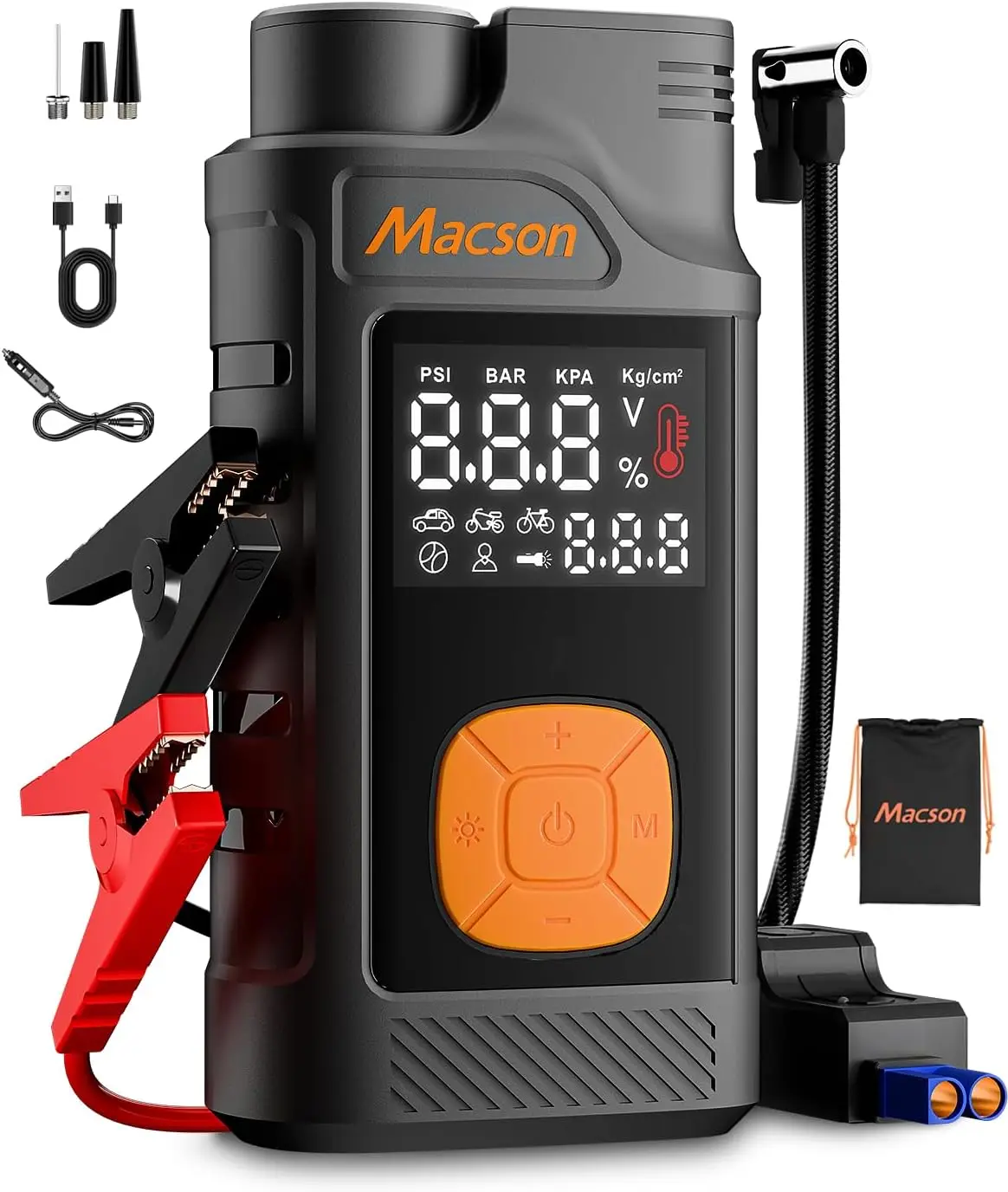 

1500A Jump Starter with Air Compressor, 12V Portable Battery Charger, 150PSI Tire Inflator, USB & DC Output, Flashlight