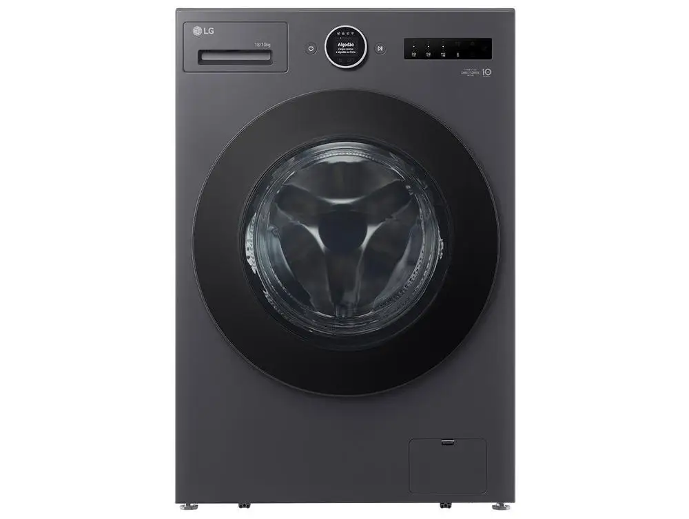 Lava e Seca Smart LG 18kg WD18GNT Motor Inverter Direct Drive Água Fria e Quente Black Inox - 110V