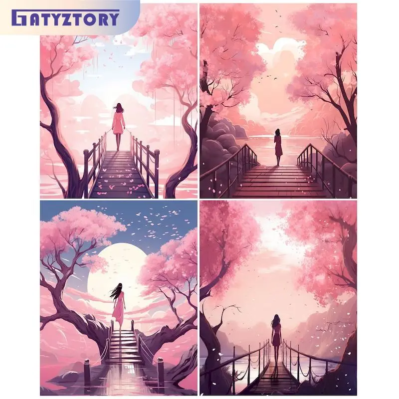 

GATYZTORY 60x75cm Paint By Numbers Girl DIY Set of Acrylic Paint For Painting By Numbers On Canvas Sakura Scenery Home Decor