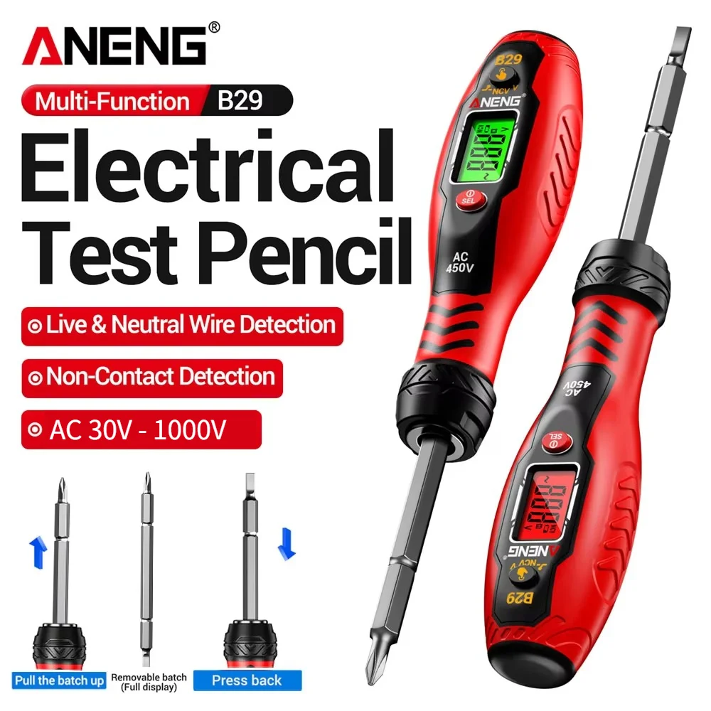 ANENG B29 2‑in‑1 Voltage Tester Screwdriver 30‑1000V AC Non‑Contact NCV Voltage Detector Insulated Live Neutral Wire Buzzer Elec