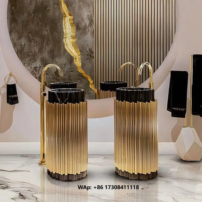 Idao Modern Designer Stainless Steel Column Wash Basin in Large Flat Bathroom of Villa by Portuguese Designer