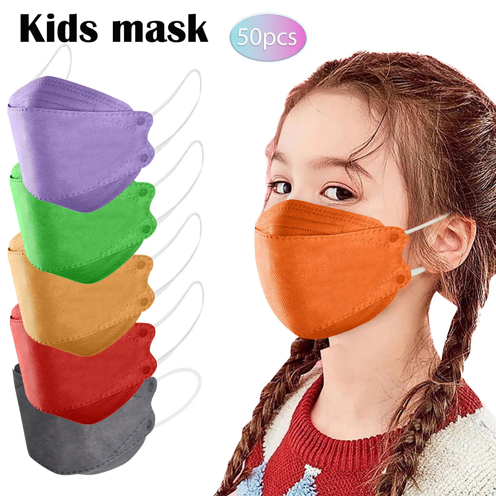 50pcs Children\'s Outdoor Mask Droplet And Haze Prevention Fish Non Woven Face Mask