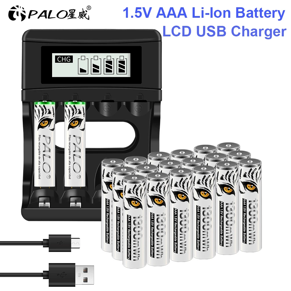 PALO 1.5V AAA Rechargeable Li-Ion Battery AAA 3A Bateria for Clock Computer Motherboard+1.5V AAA AA Li-Ion Battery Charger