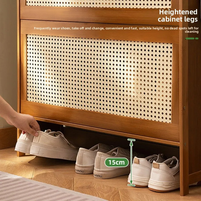 خزانة أحذية ضيقة طويلة متعددة الوظائف، منظم أحذية بباب قابل للطي، رف أحذية عمودي مع خطافات لتوفير المساحة، تخزين المدخل #6