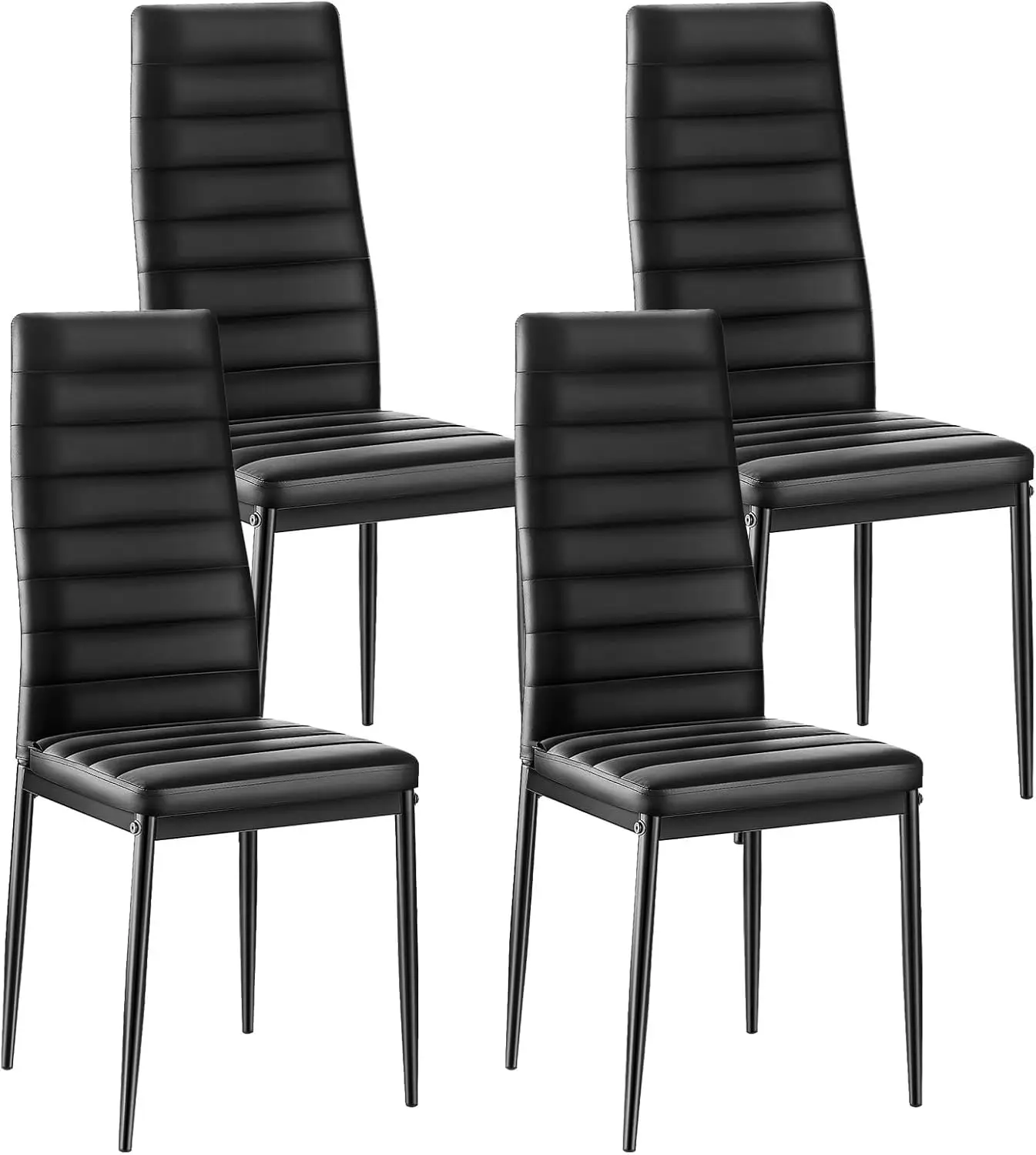 

Modern Upholstered Leather Accent Chairs Set of 4, Black Metal Legs, Thick Cushion, Space-Saving Dining Chair