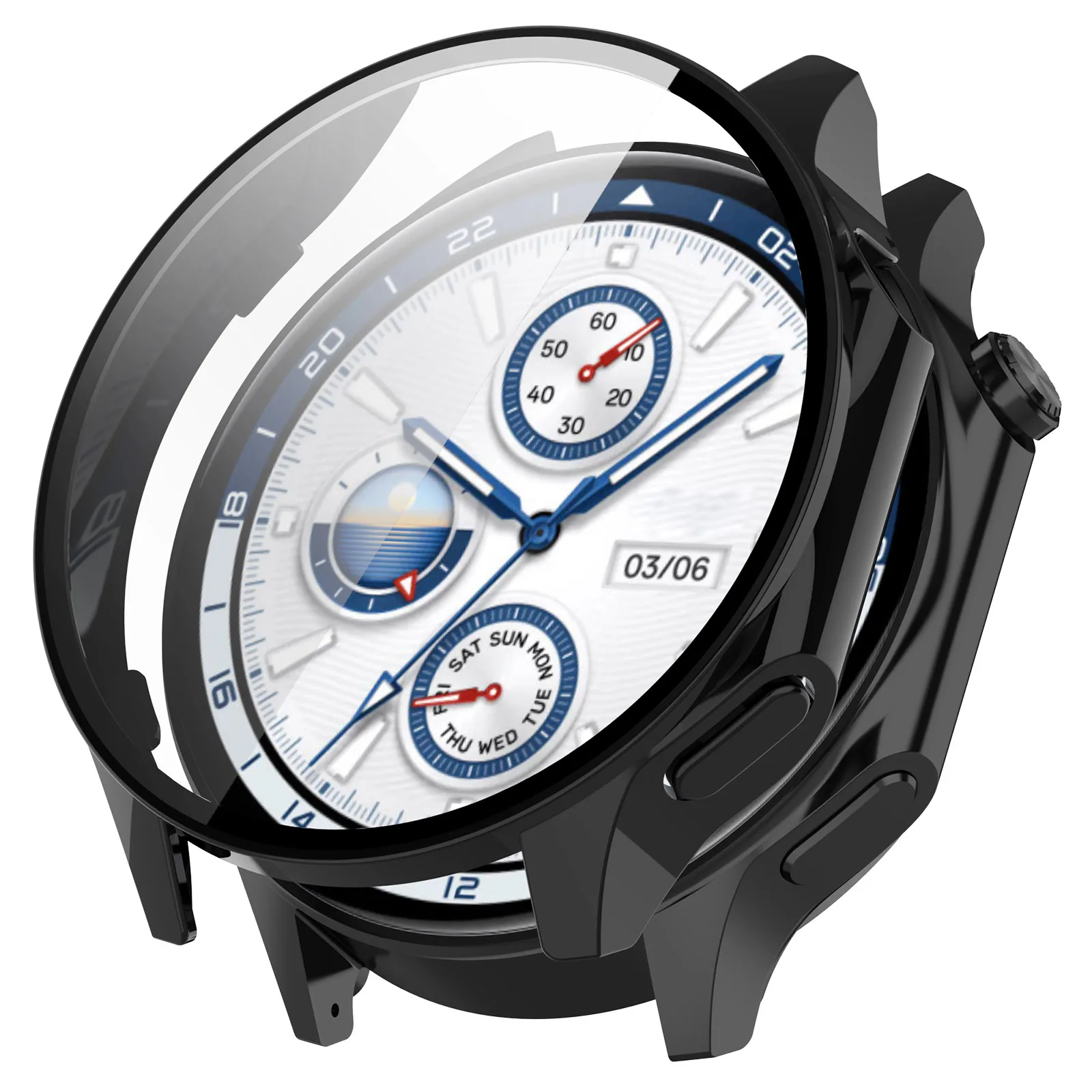 

Для Oppo Watch X / OnePlus Watch 2 46 мм Защитная рамка для ПК с защитой от падения и пленкой из закаленного стекла - черный