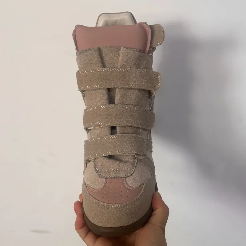 

Luxury Women Shoes 7cm Interior Height Increasing Sport Shoes Fashion Leather High-top Sneaker Women Ankle Boot Zapatillas Mujer