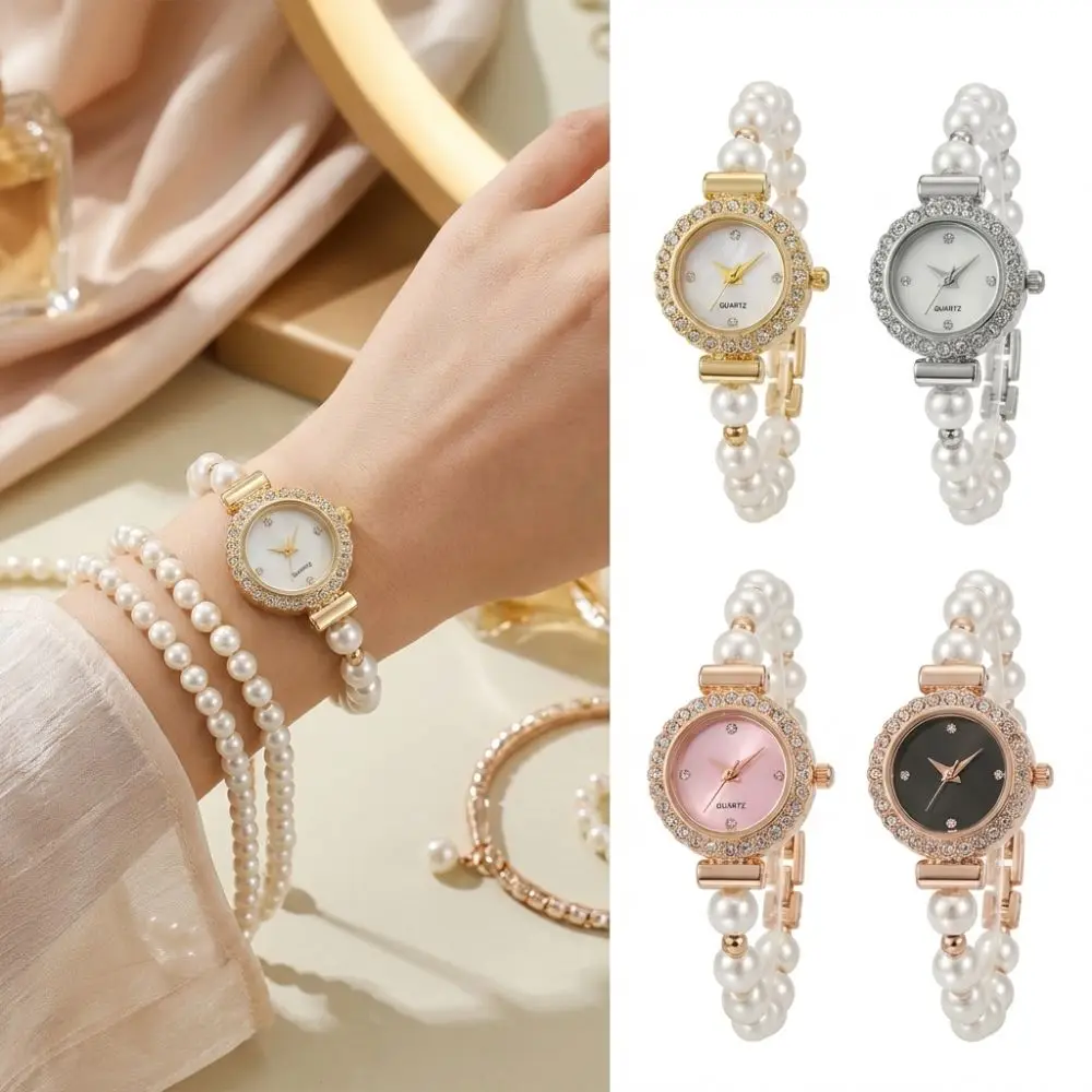 New Rhinestone Quartz Watches Diamond Studded Watch Strap with Adjustable Bracelet Women Wristwatch Circle Shaped Watch Gift