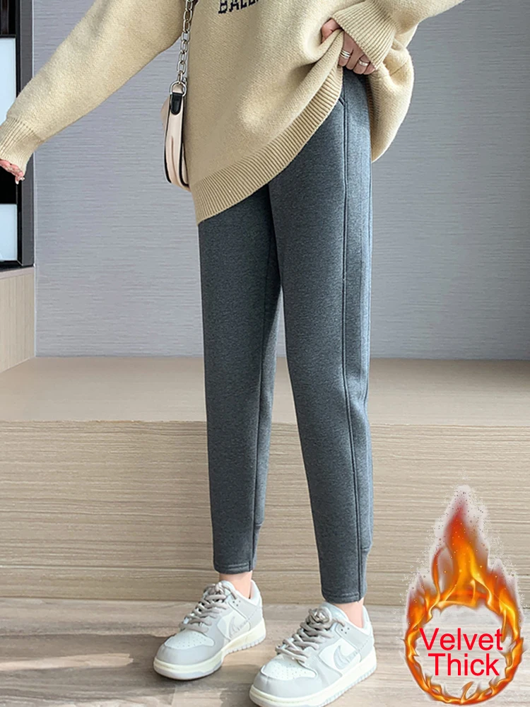 Calças lápis esportivas roupas femininas outono inverno novo veludo grosso elástico de cintura alta calças finas casual estilo versátil listra